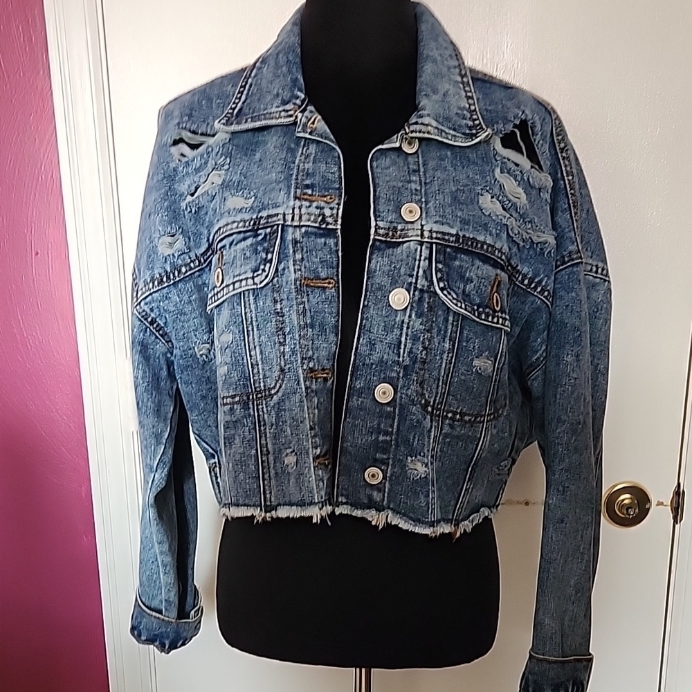 Distressed Denim Jacket - image 1
